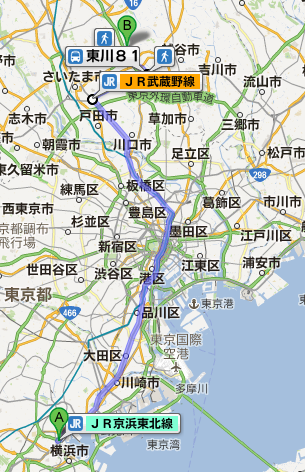 横浜駅 から 埼玉スタジアム2002 - Google マップ-134844